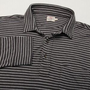 Faherty Cloud Polo Shirt Mens Large Gray Striped Long Sleeve Pocket Pima